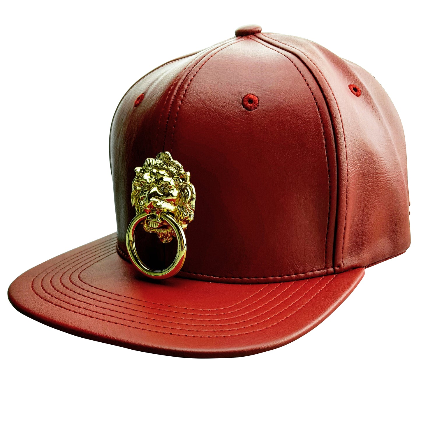 Gorra roja de piel sintética con cierre a presión