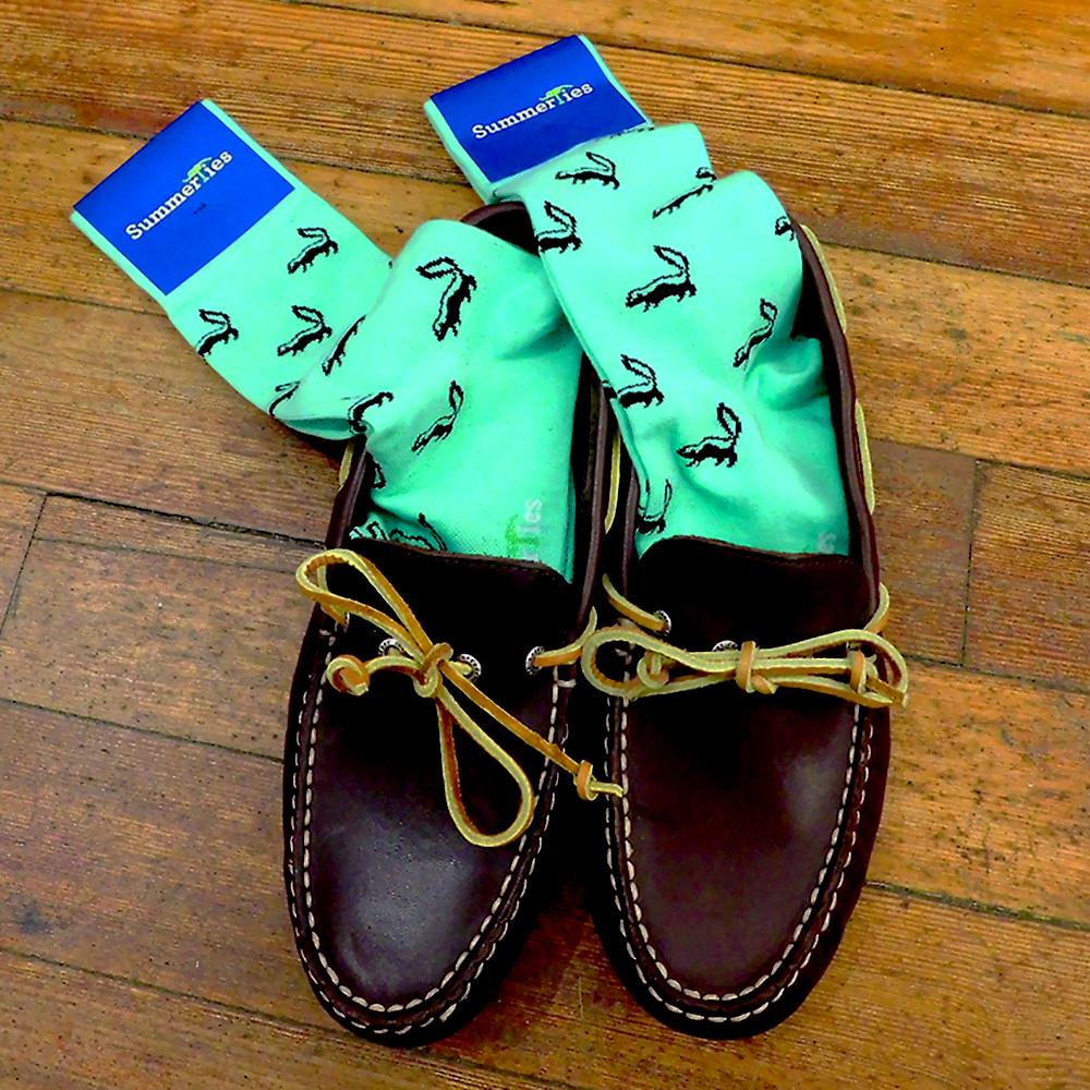 Skunk Socks - Black on Green - Men's Mid Calf