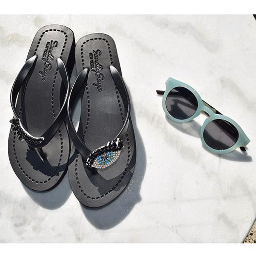 Eyes - Rhinestone Mid Wedge Flip Flops