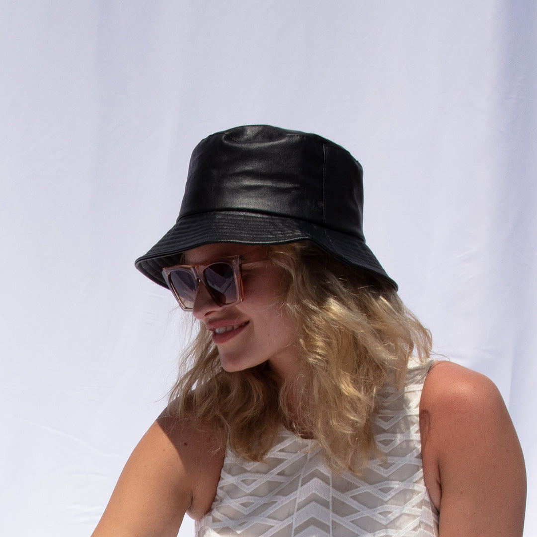 Leather Bucket Hat- Black