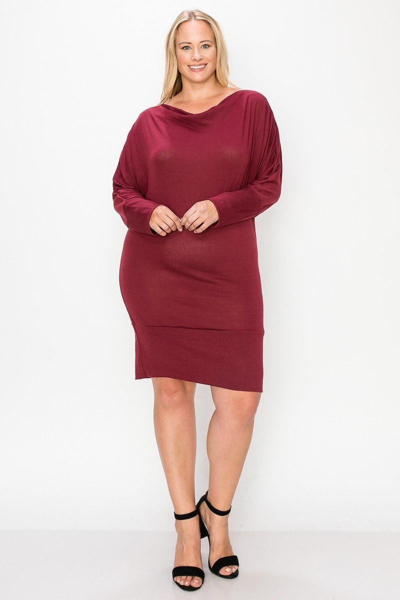 Delightful Draped Basic Midi Dress (Burgundy)