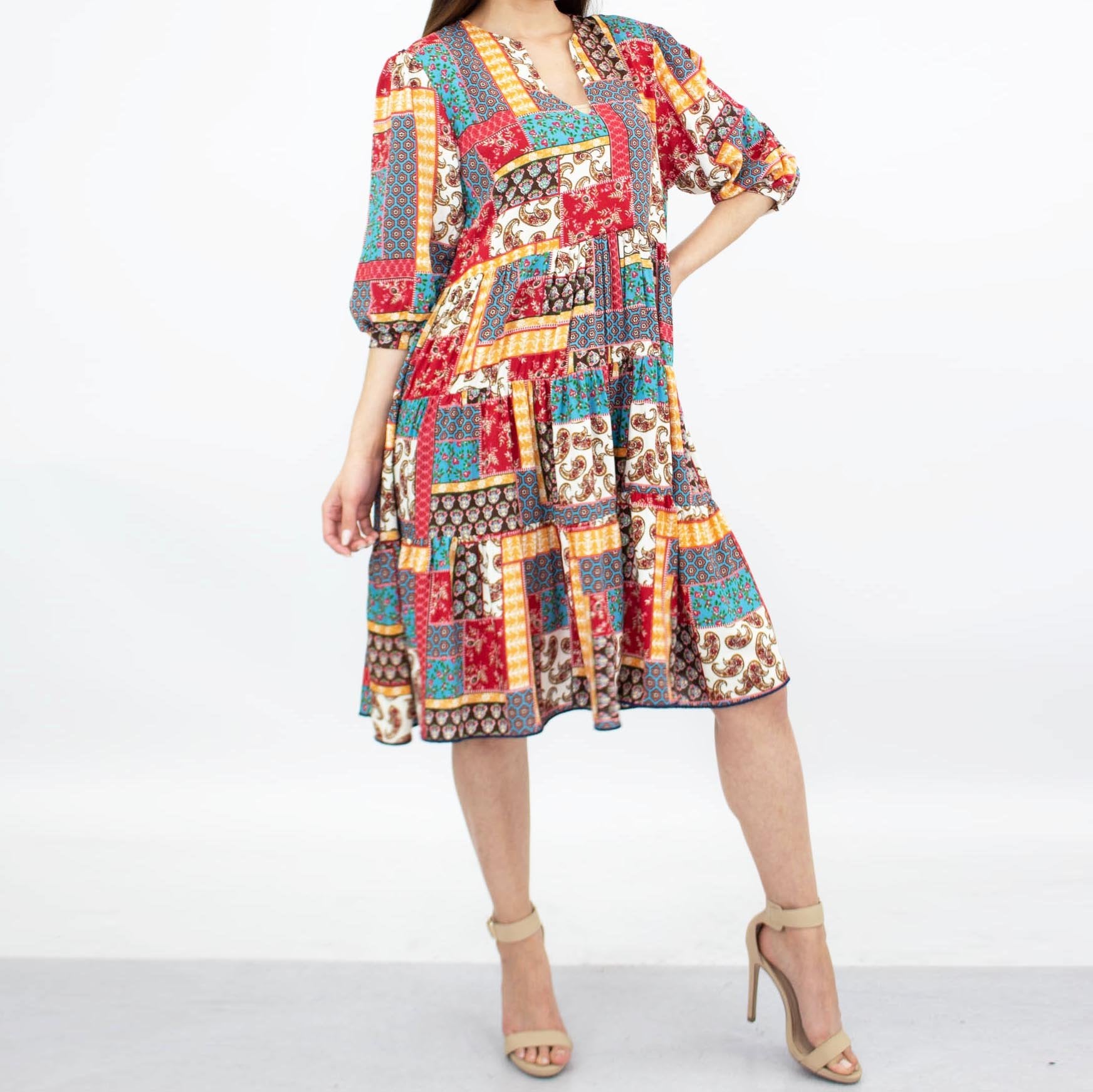 flare bottom dress Flare Bottom 3/4 Sleeve Dress