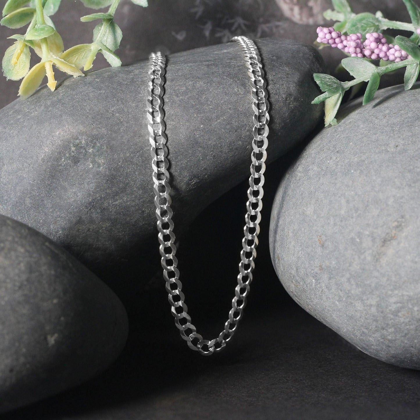 3.6mm 14k White Gold Solid Curb Chain
