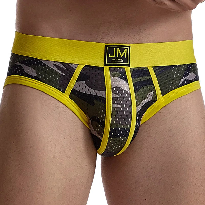 JOCKMAIL Camouflage Print Transparent Mesh Low Waist Brief