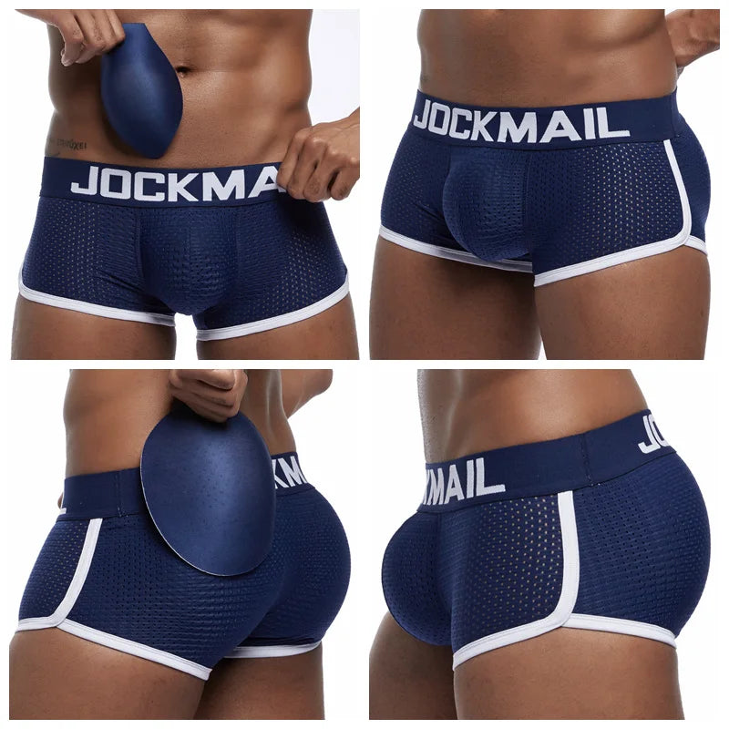 JOCKMAIL Removable Rear Padding & Push-Up Cup Mesh Boxer Brief