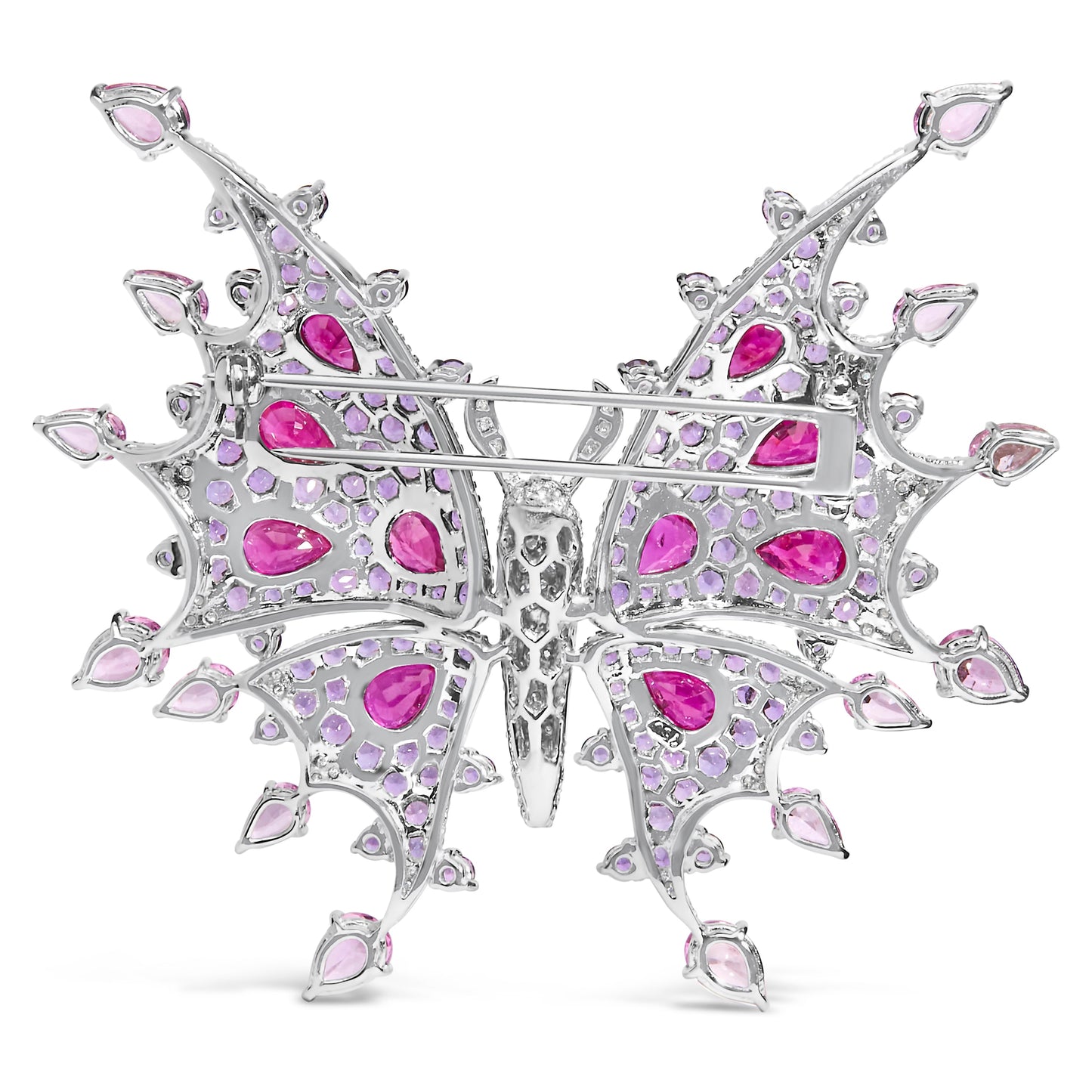 18K White Gold 1.00 Cttw Diamond, Ruby Sapphire, and Amethyst Mixed Gemstone Butterfly Brooch Pin (G-H Color, VS1-VS2 Clarity)