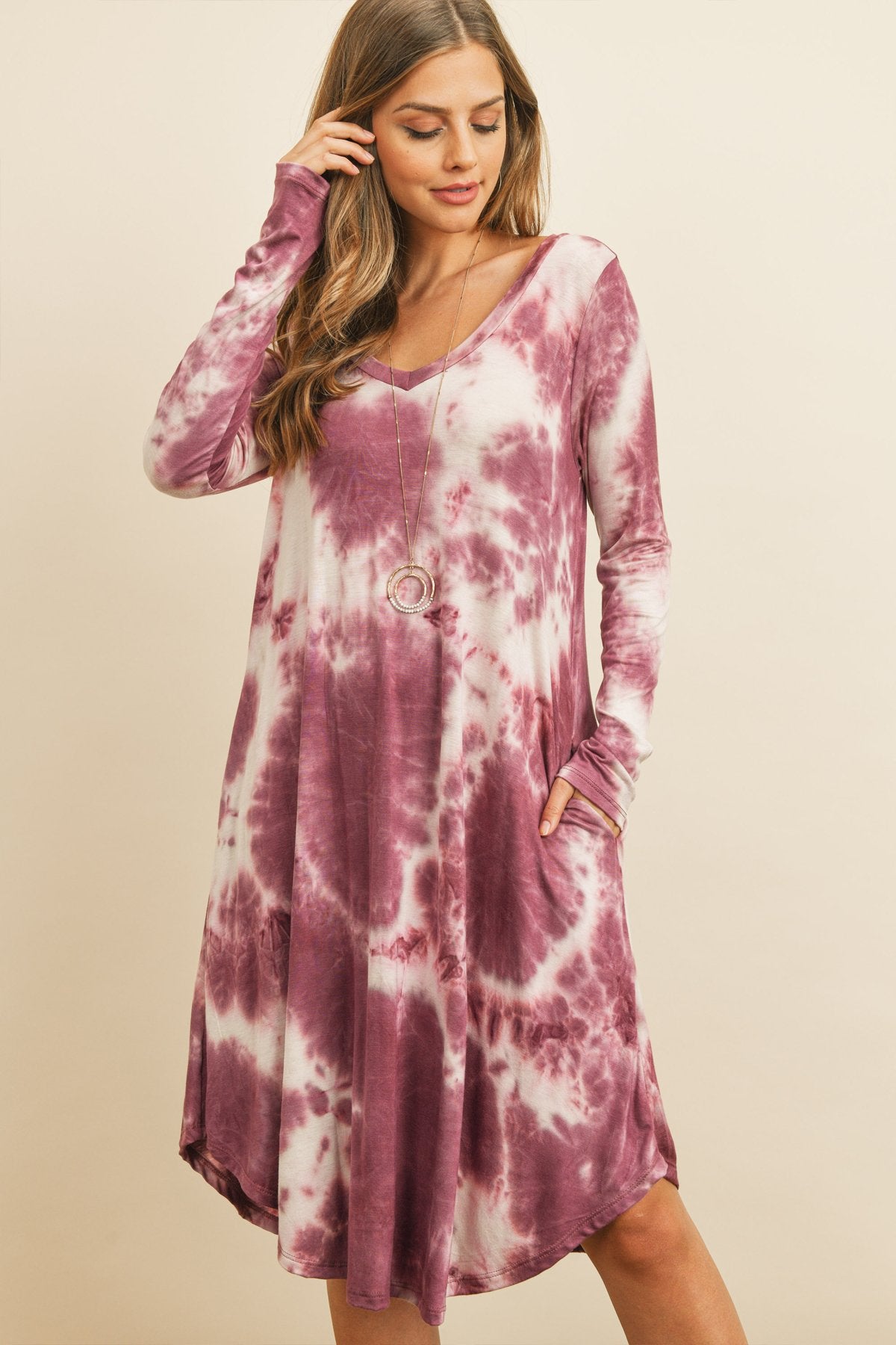 Tie Dye V-Neck Rounded Hem Midi Dress Laguna Clothing Company Tie Dye V-Neck Rounded Hem Midi Dress Laguna Clothing Company