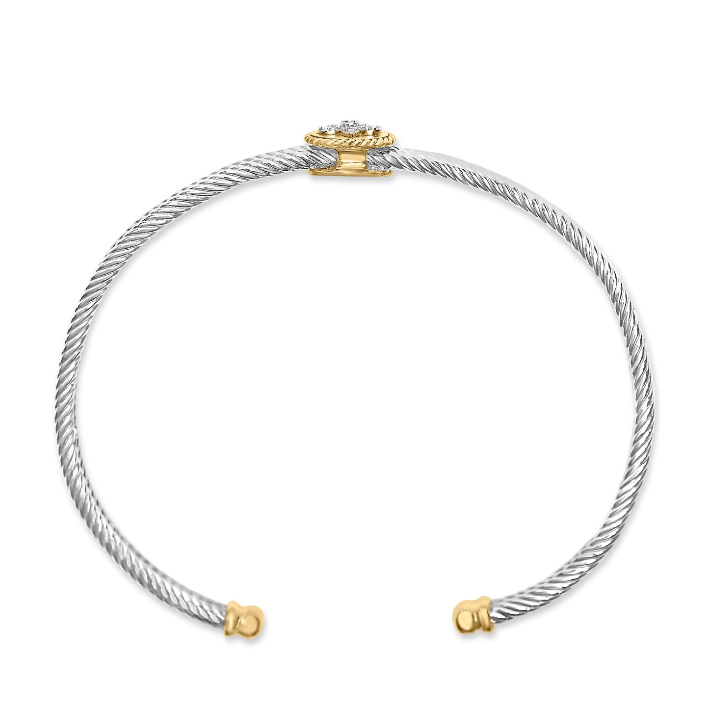 18K Yellow Gold Plated .925 Sterling Silver Diamond Accent and Fleur Di Lis Medallion Bangle Bracelet (I-J Color, SI1-SI2 Clarity) - 7.25 Inches