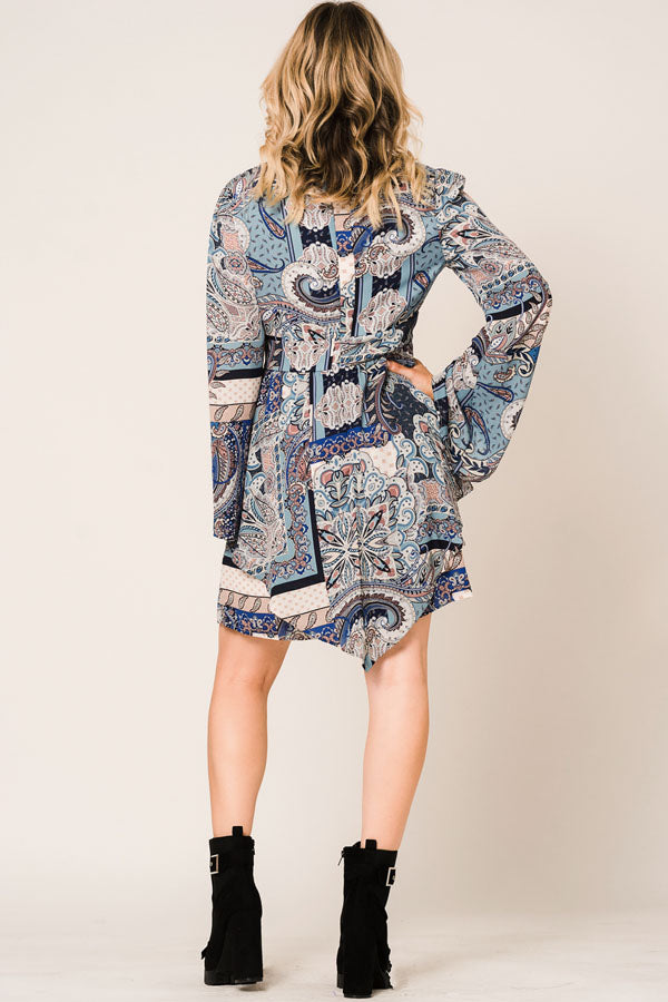 Avery Printed Blue Mini Dress