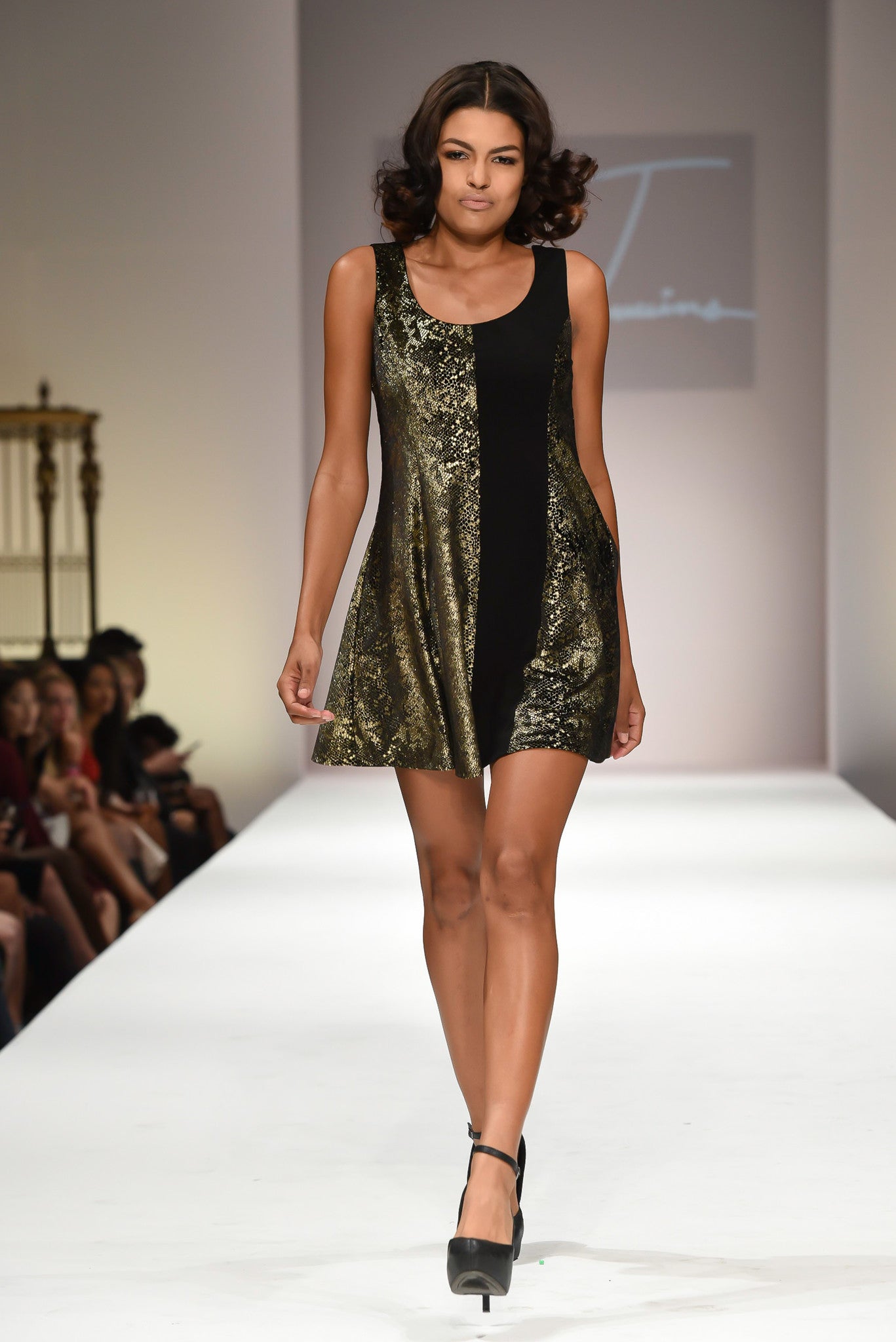 new york and company gold dress GOLD Jacquard Bow Neck Shift Mini Dress - SMALL / YELLOW