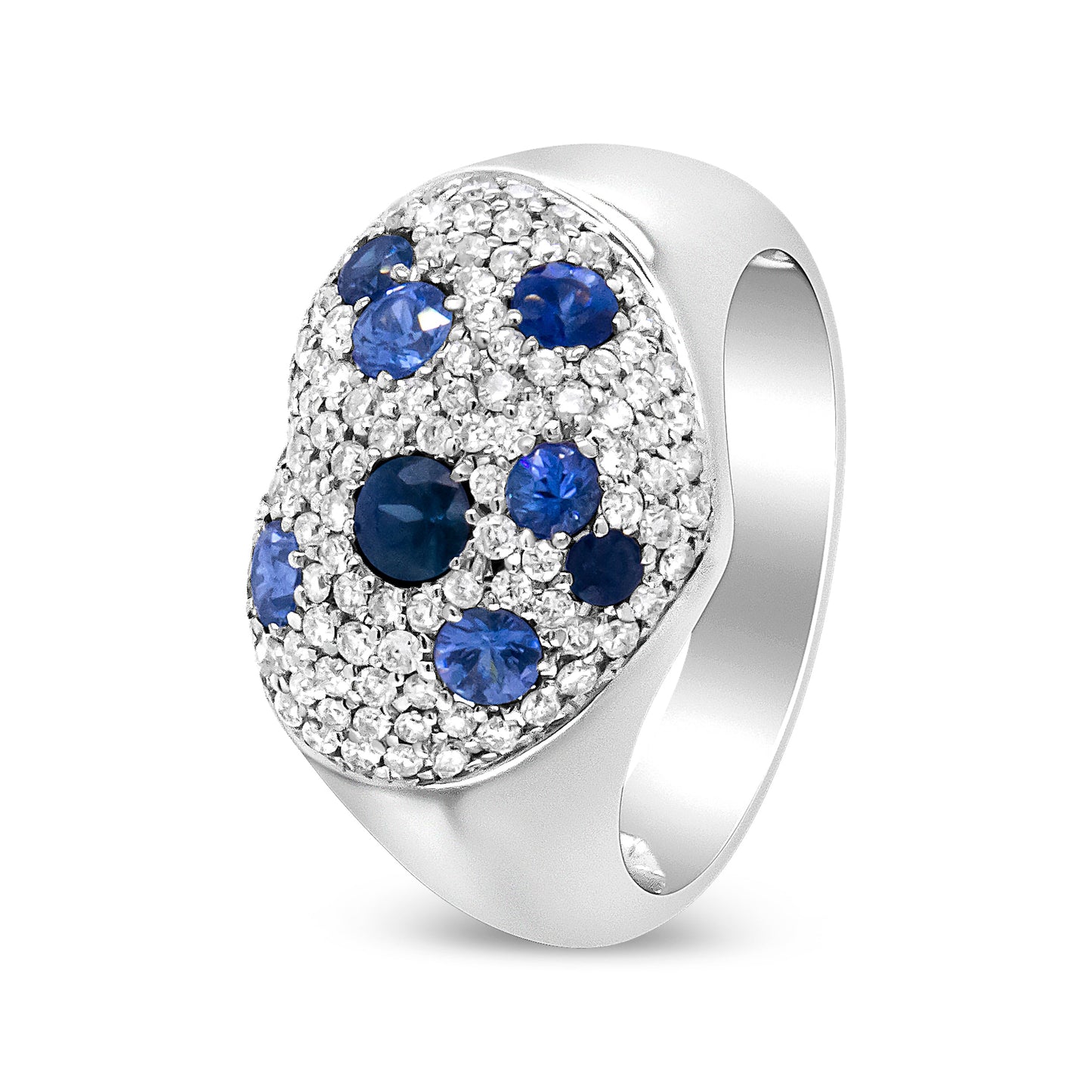 18K White Gold Blue Sapphire and 5/8 Cttw Diamond Cluster Heart Shaped Ring (F-G Color, VS1-VS2 Clarity) - Size 7.5