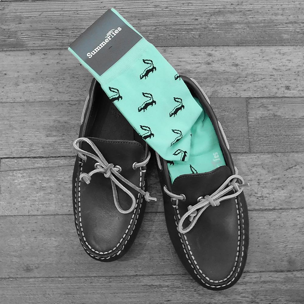 Skunk Socks - Black on Green - Men's Mid Calf