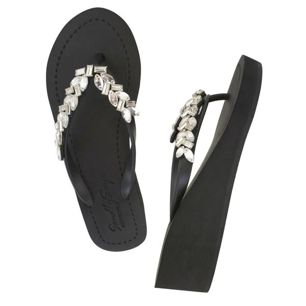 Greenwich - Rhinestone Mid Wedge Flip Flops