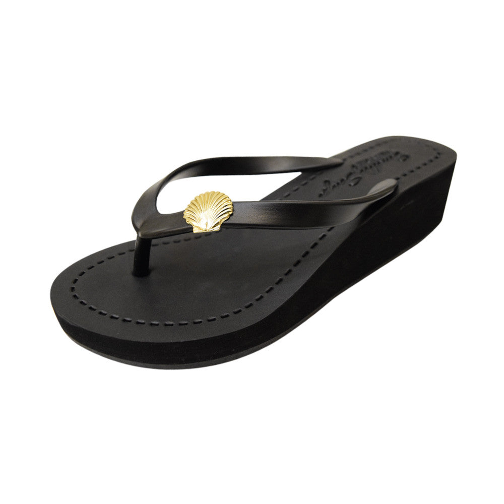 Gold Shell - Mid Wedge Flip Flops