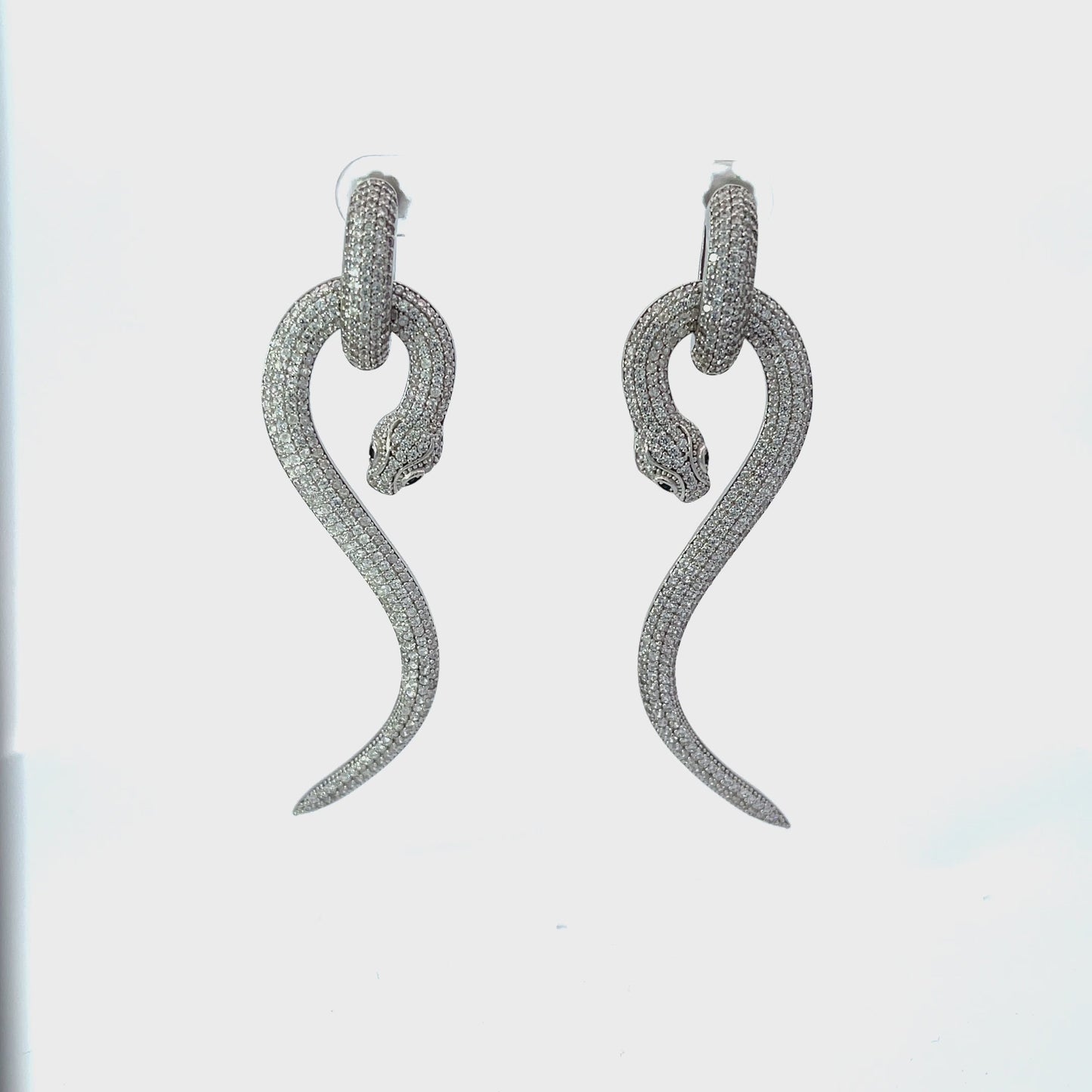 Anaconda Snake Drop Earrings Silver White