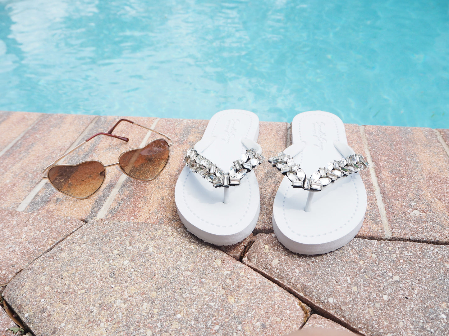 Greenwich - Rhinestone Flat Flip Flops Sandals