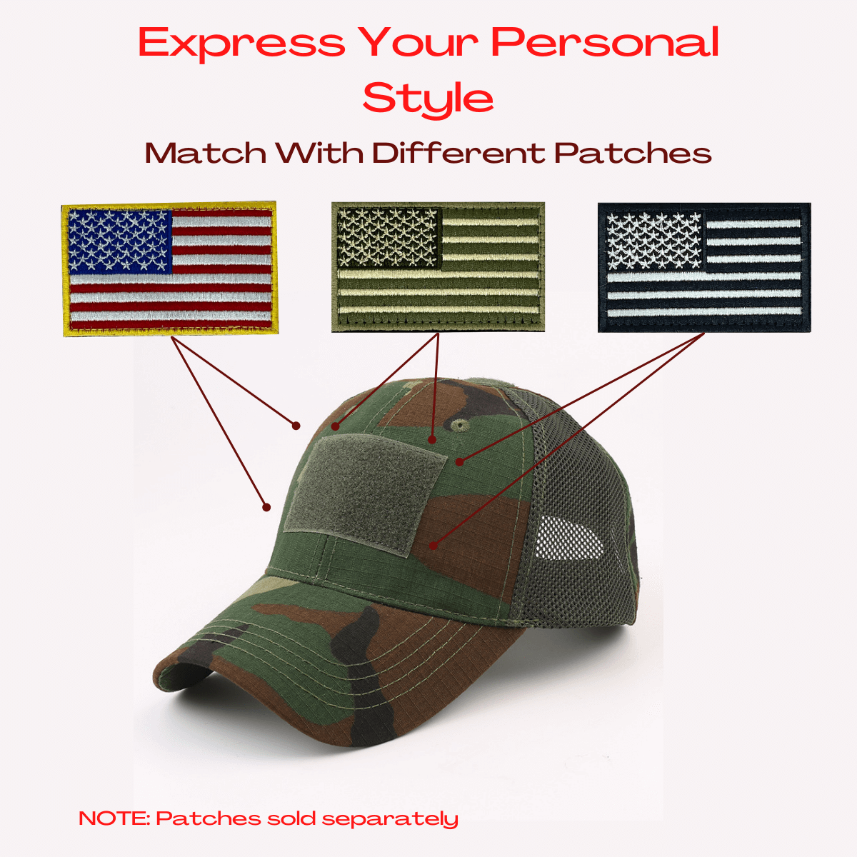 Gorra con parche de estilo táctico y correa ajustable