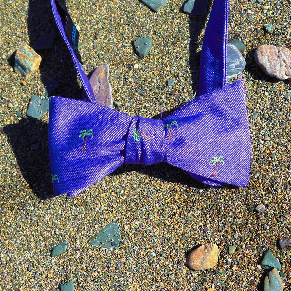 Palm Tree Bow Tie - Purple, Woven Silk