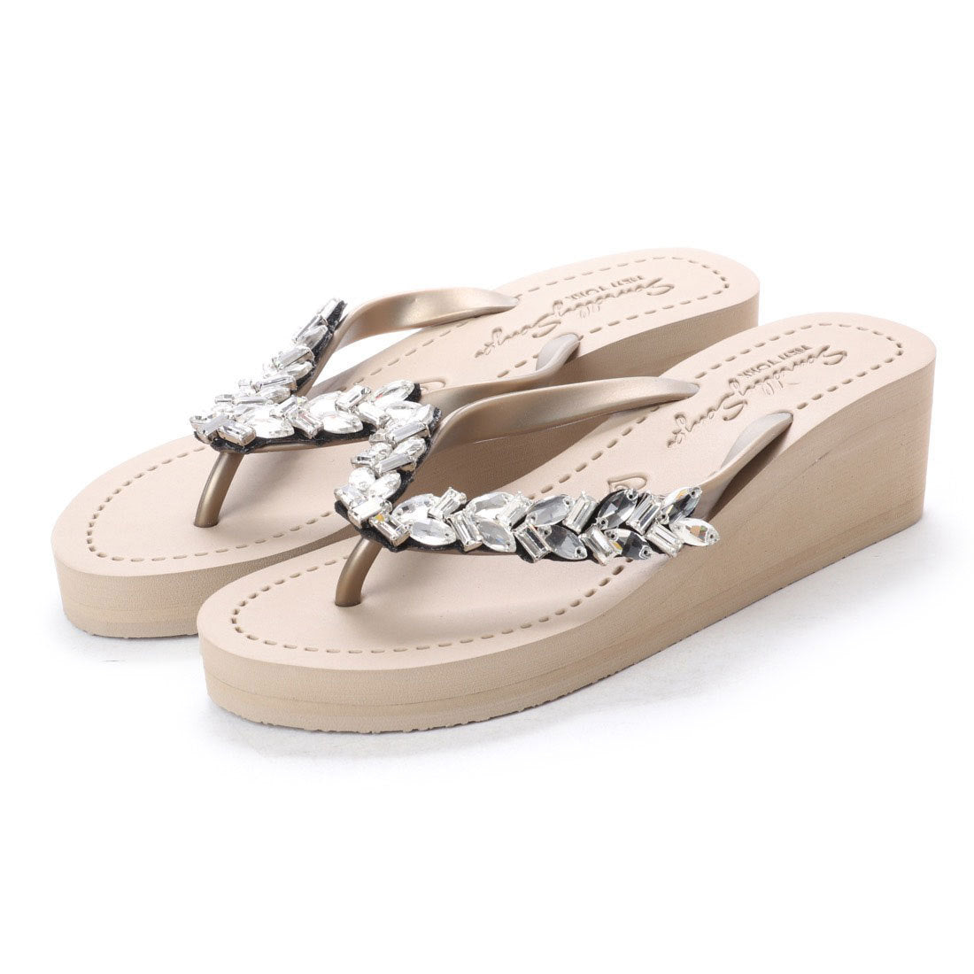 Greenwich - Rhinestone Mid Wedge Flip Flops