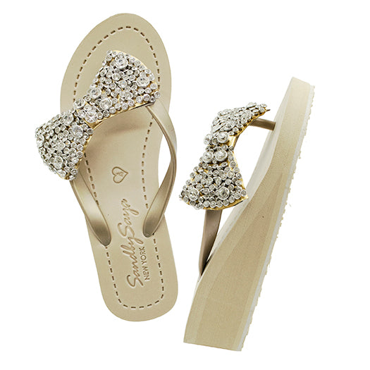Madison - Rhinestone Bow Mid Wedge Flip Flops