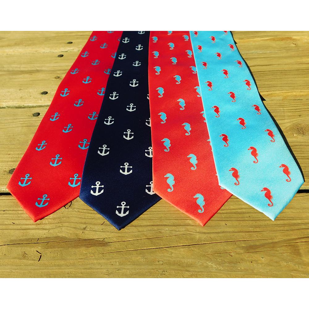 Corbata de caballito de mar - Rosa coral, seda estampada