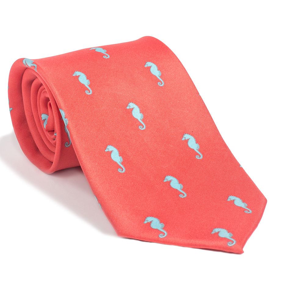 Corbata de caballito de mar - Rosa coral, seda estampada