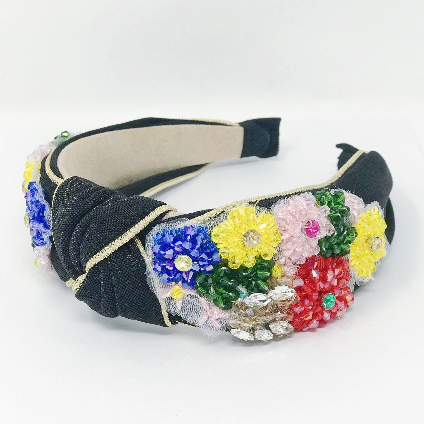 Diadema de lujo con cuentas y flores