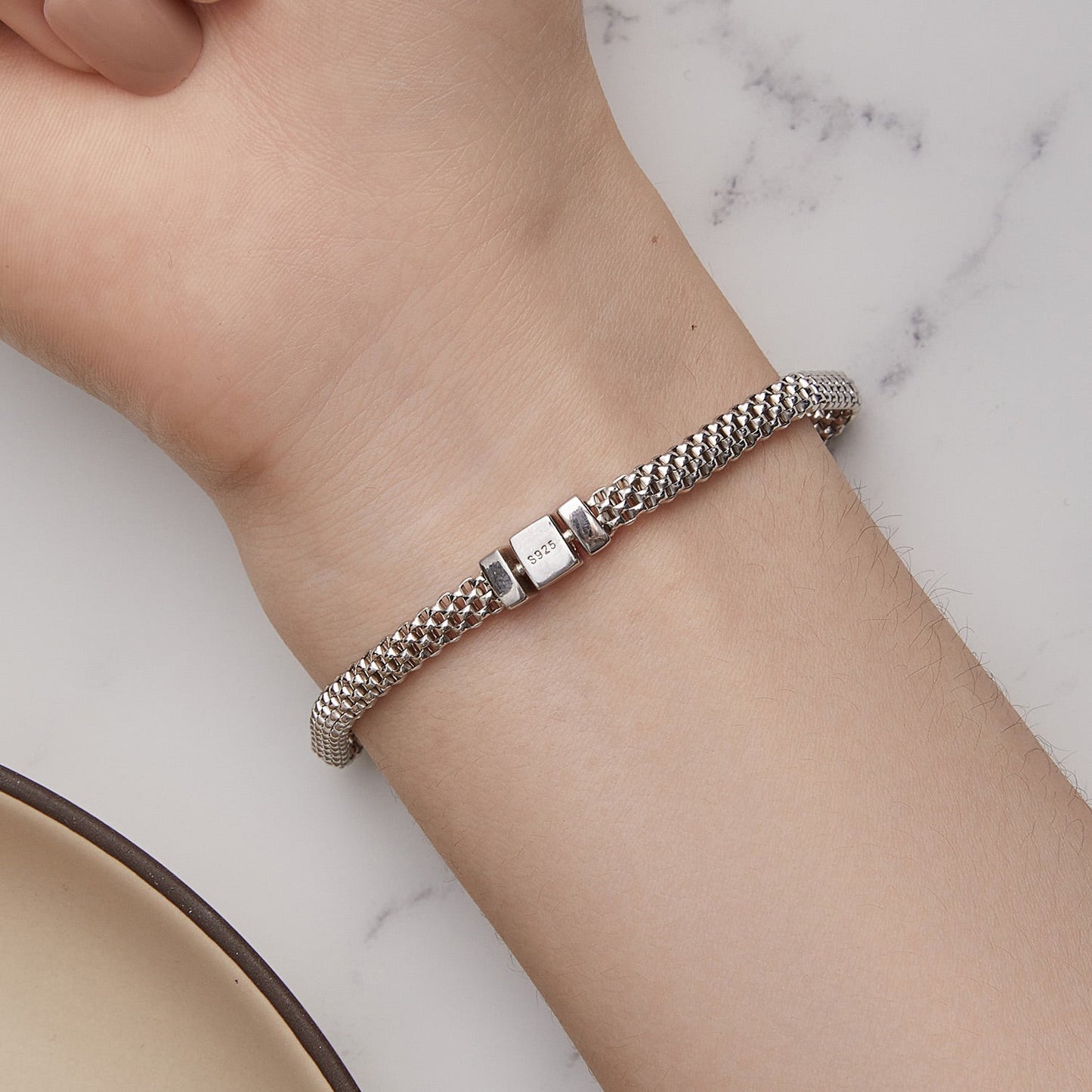 925 Sterling Silver Plated Platinum 17.0 Size Bracelet for Women