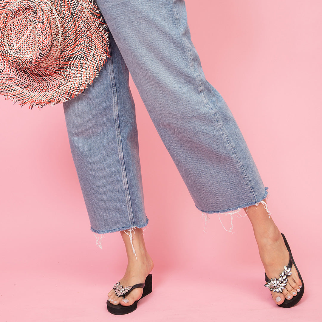 Manhattan Crystal - Rhinestone Mid Wedge Flip Flops