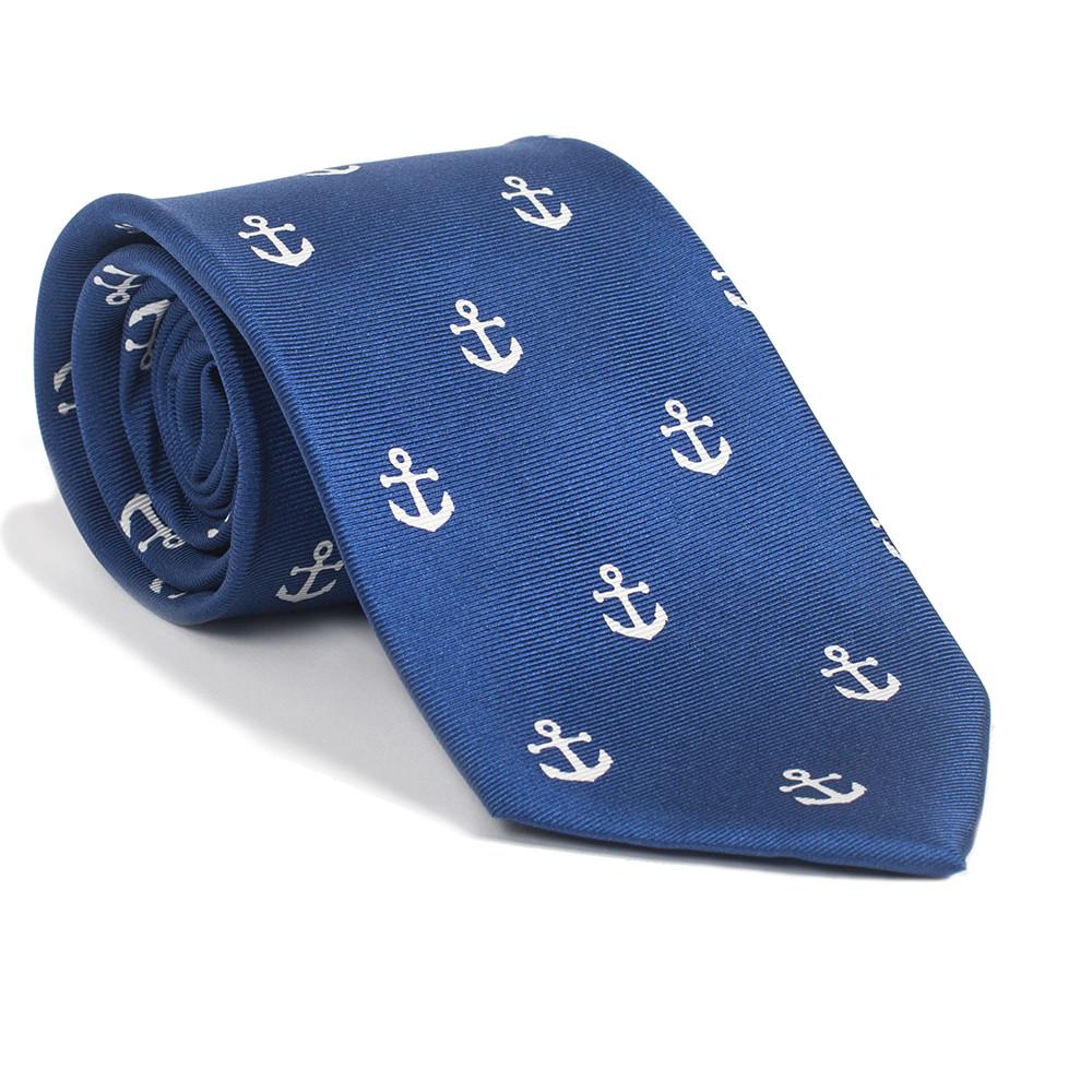 Corbata de ancla - Azul marino, seda estampada