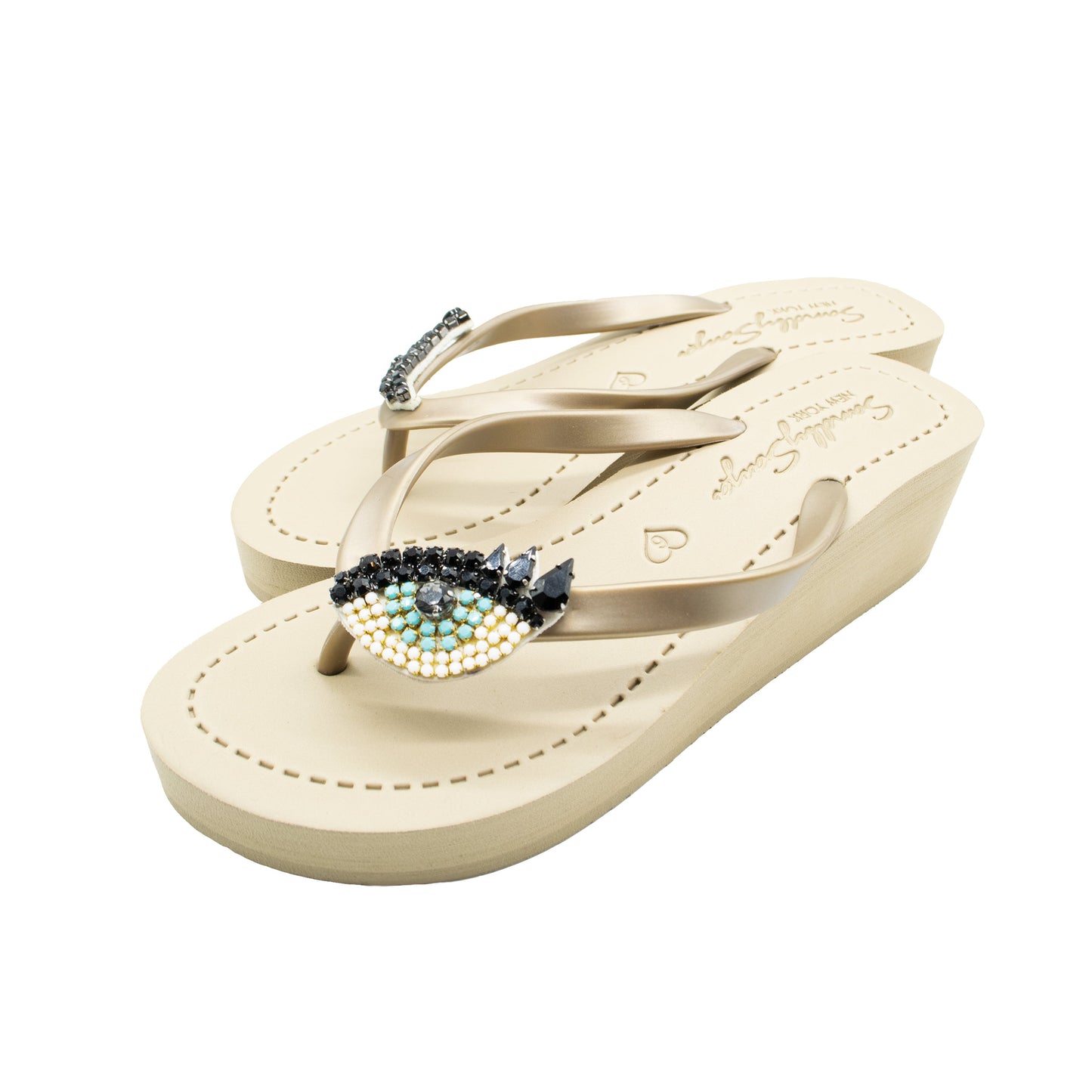 Eyes - Rhinestone Mid Wedge Flip Flops