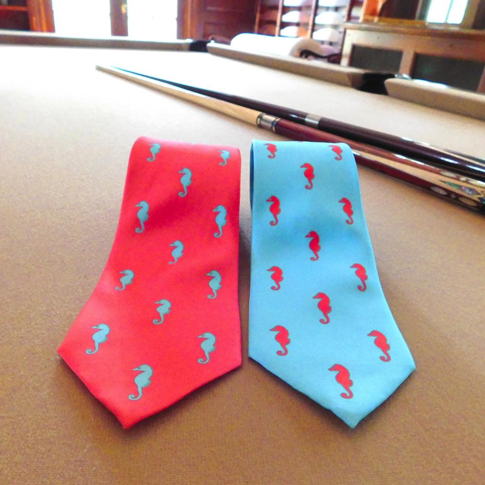 Corbata de caballito de mar - Azul, seda estampada