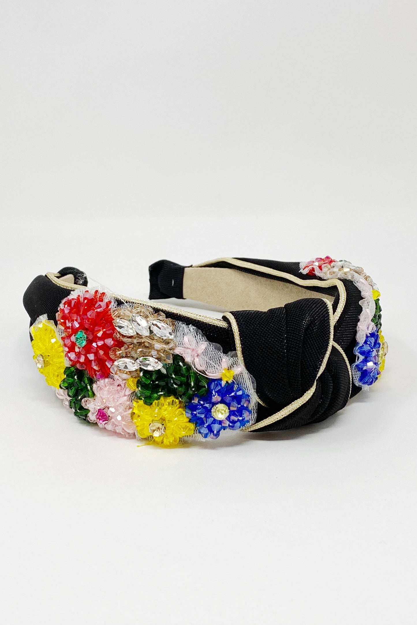 Diadema de lujo con cuentas y flores