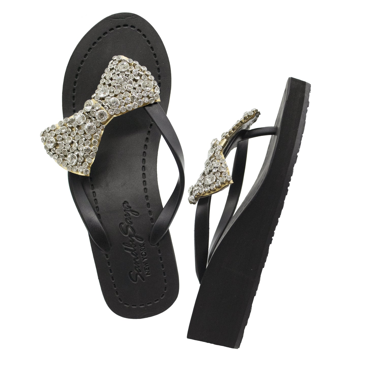 Madison - Rhinestone Bow Mid Wedge Flip Flops