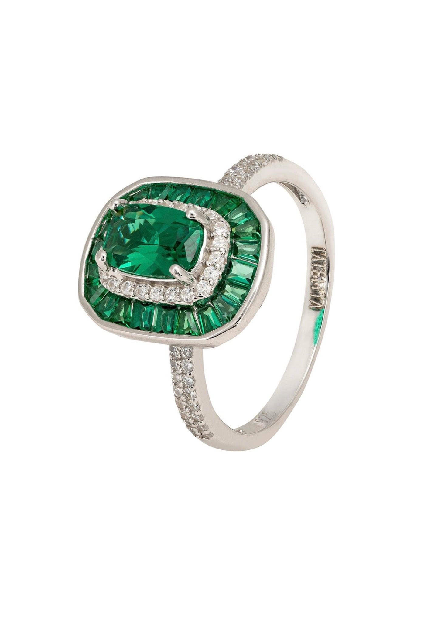 Great Gatsby Cocktail Ring Emerald Silver