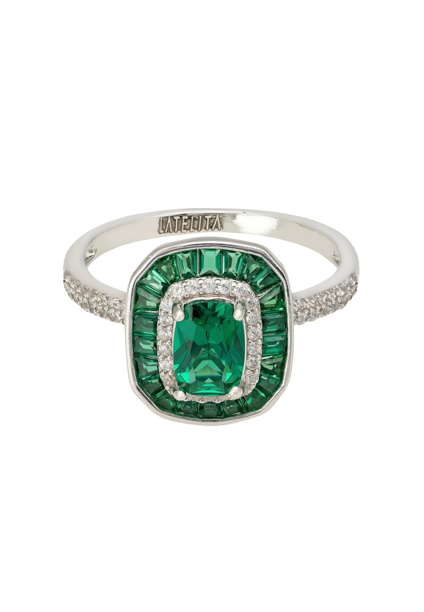 Great Gatsby Cocktail Ring Emerald Silver