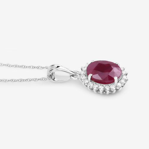 1.60 Carat Genuine Ruby and White Diamond 10K White Gold Pendant