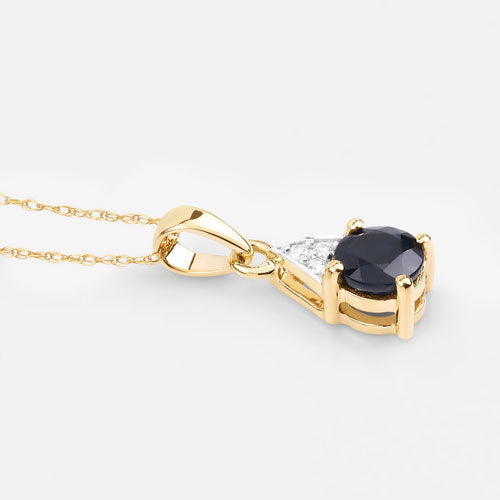 0.88 Carat Genuine Blue Sapphire and White Diamond 10K Yellow Gold Pendant