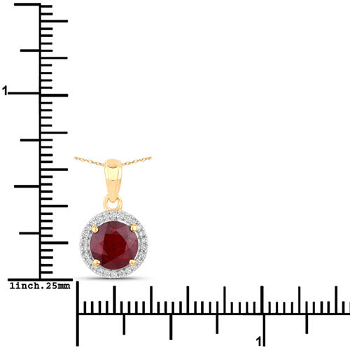 1.49 Carat Genuine Ruby and White Diamond 14K Yellow Gold Pendant
