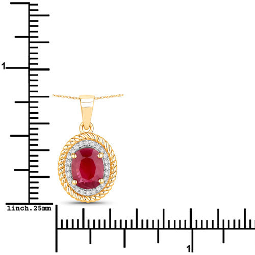1.55 Carat Genuine Ruby and White Diamond 14K Yellow Gold Pendant