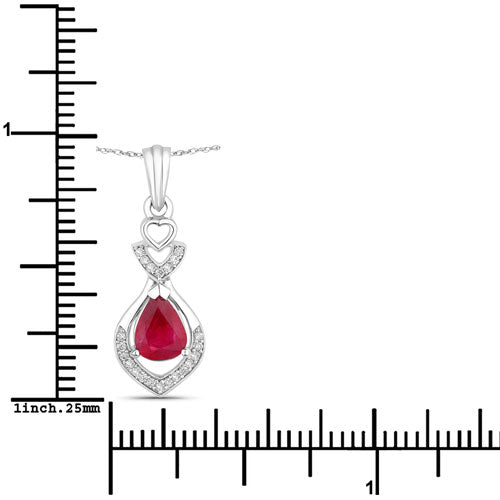 0.86 Carat Genuine Ruby and White Diamond 14K White Gold Pendant