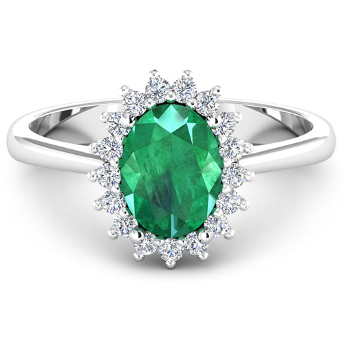1.87 Carat Genuine Zambian Emerald and White Diamond 14K White Gold Ring