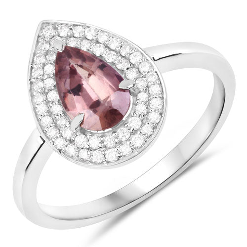 1.28 Carat Genuine Brownish Pink Sapphire and White Diamond 14K White Gold Ring