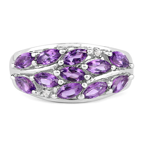 1.67 Carat Genuine Amethyst and White Topaz .925 Sterling Silver Ring