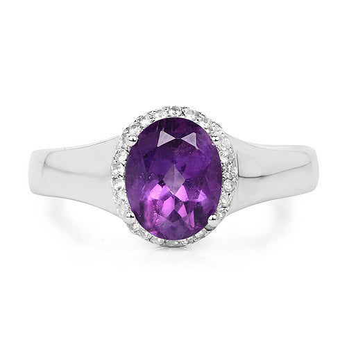 1.73 Carat Genuine Amethyst and White Topaz .925 Sterling Silver Ring