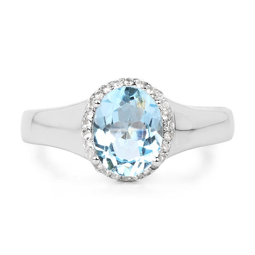 2.63 Carat Genuine Blue Topaz and White Topaz .925 Sterling Silver Ring