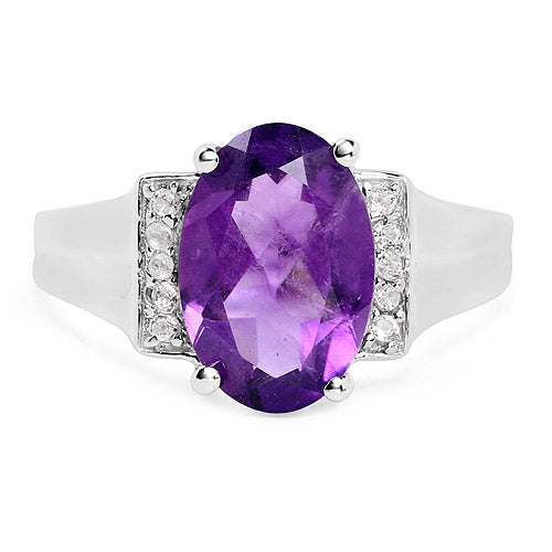 3.12 Carat Genuine Amethyst and White Topaz .925 Sterling Silver Ring