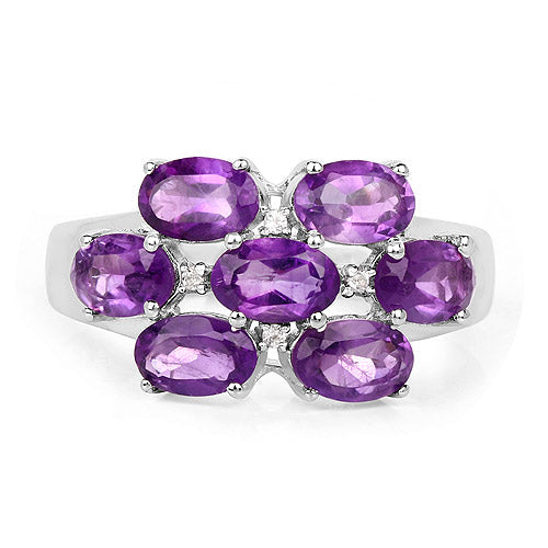 3.05 Carat Genuine Amethyst and White Topaz .925 Sterling Silver Ring
