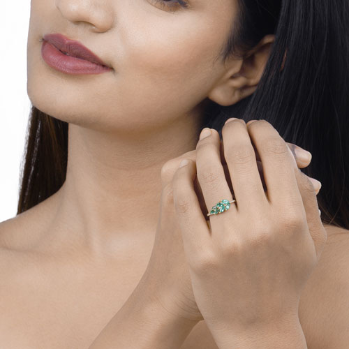 0.68 Carat Genuine Zambian Emerald and White Diamond 14K Yellow Gold Ring