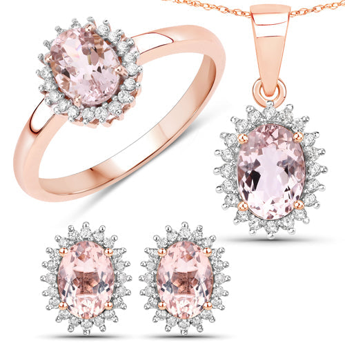 0.81 Carat Genuine Morganite and White Diamond 14K Rose Gold Ring